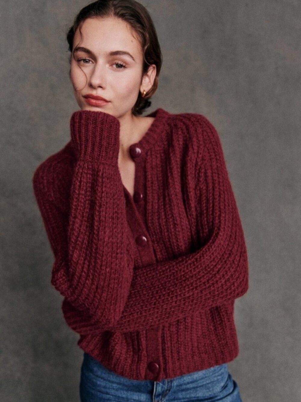 EUC Sezane Emile Alpaca Wool Cardigan Burgundy XXS